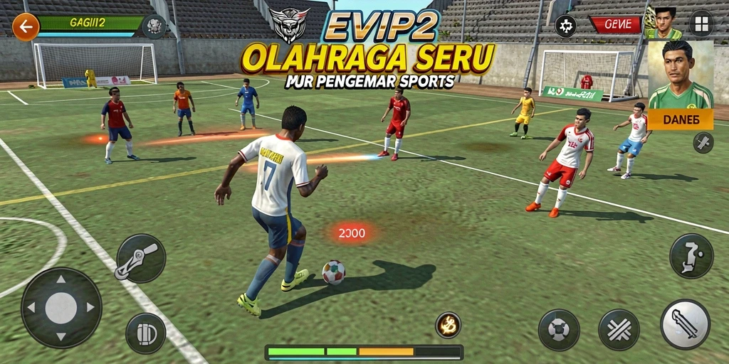 Screenshot EVIP2 menampilkan aksi seru gameplay olahraga di arena kompetitif.