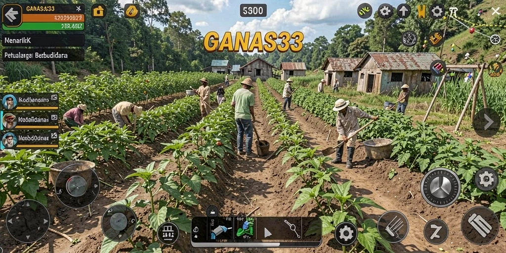 Screenshot gameplay GANAS33 dengan aktivitas bertani yang seru.