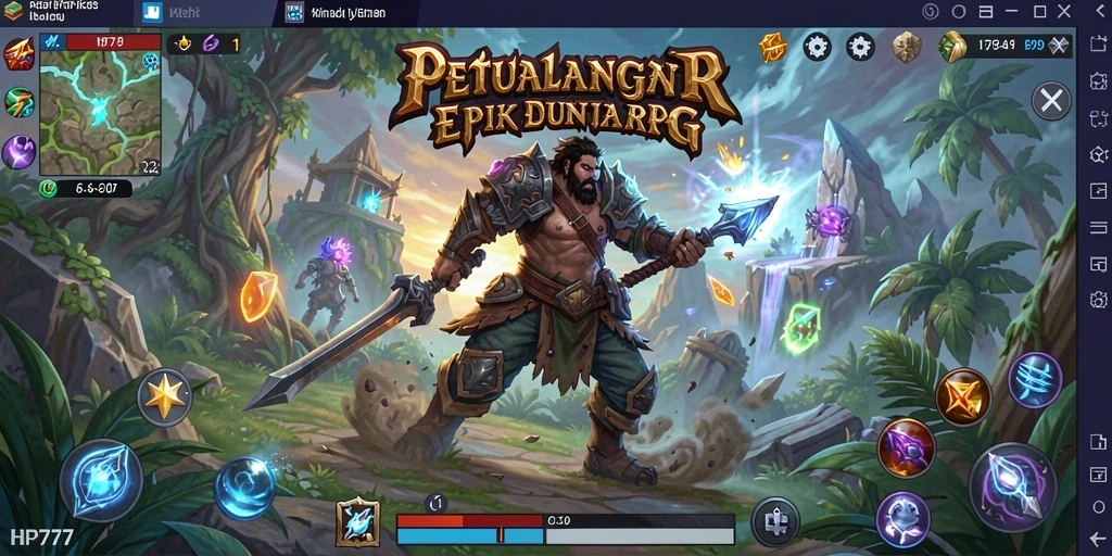 Tampilan gameplay <strong>HP777</strong> yang epik dengan berbagai karakter dan monster.