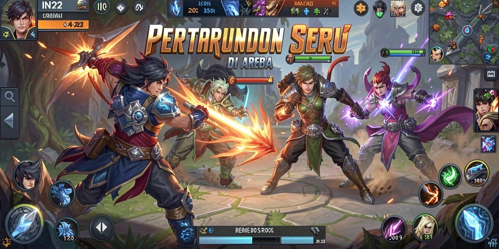 Gameplay seru di arena pertempuran MOBA IN22.