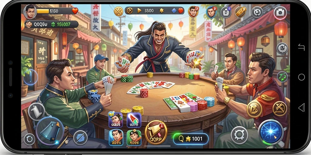 Screenshot utama gameplay QQRP dengan aksi seru QiuQiu.