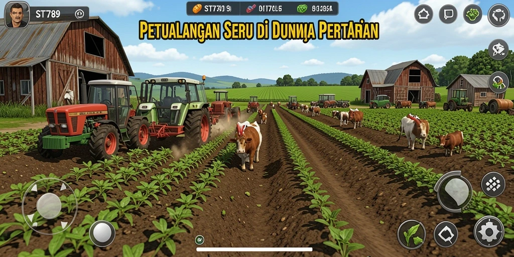 Tampilan gameplay ST789 dengan aktivitas pertanian yang interaktif.