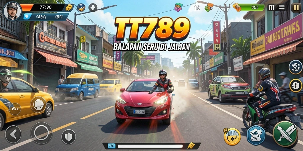 Screenshot gameplay TT789 yang menampilkan aksi balapan yang mendebarkan.